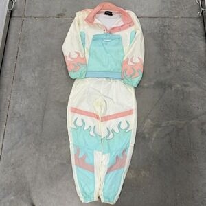 Pink Dolphin Tracksuit Mens Medium Pastel Cream Good Flame Print Nylon 2pc Set
